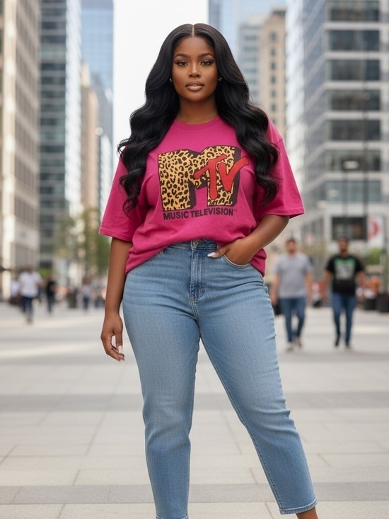 Fashion Nova Tops - Fashion Nova MTV Leopard Cheetah Print Graphic T-Shirt Hot Pink 1X (EUC)